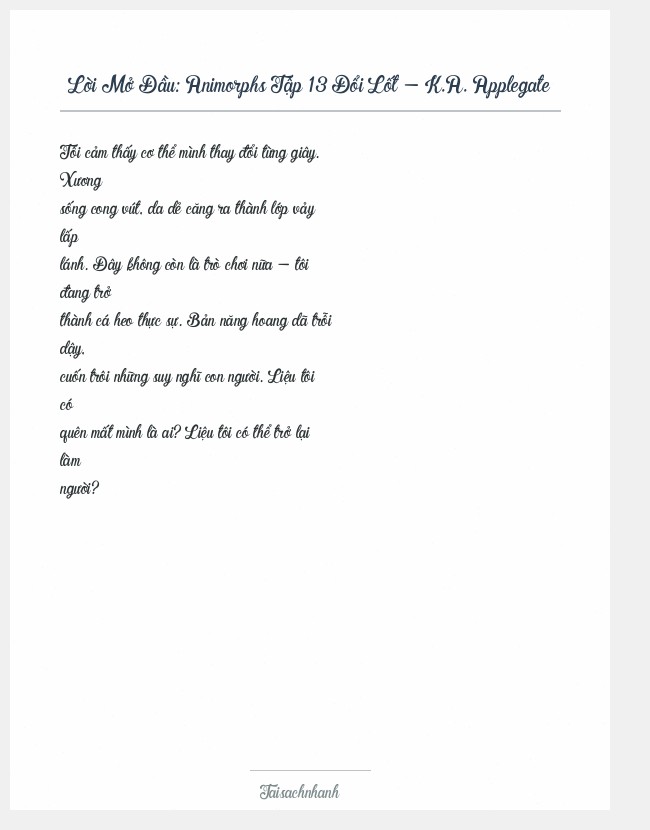 Trích đoạn Animorphs Tập 13 Đổi Lốt - K.A. Applegate