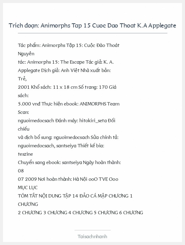 Trích đoạn Animorphs Tap 15 Cuoc Dao Thoat K.A Applegate