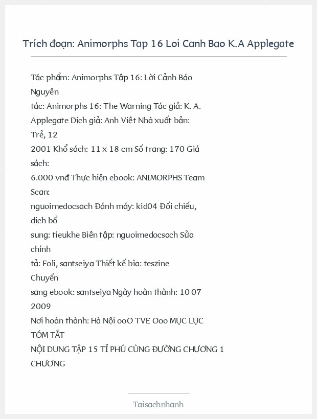 Trích đoạn Animorphs Tap 16 Loi Canh Bao K.A Applegate
