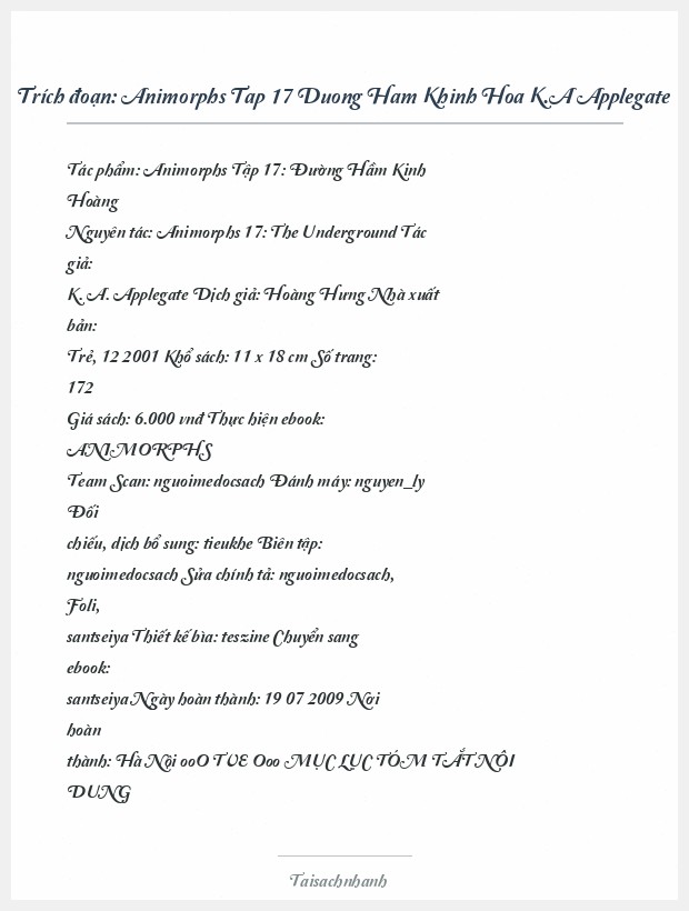 Trích đoạn Animorphs Tap 17 Duong Ham Khinh Hoa K.A Applegate