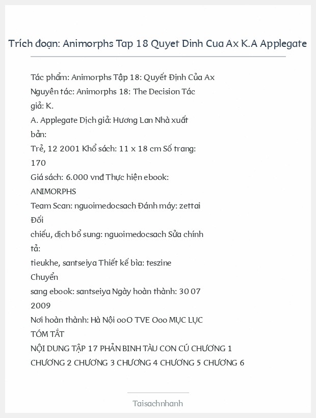 Trích đoạn Animorphs Tap 18 Quyet Dinh Cua Ax K.A Applegate