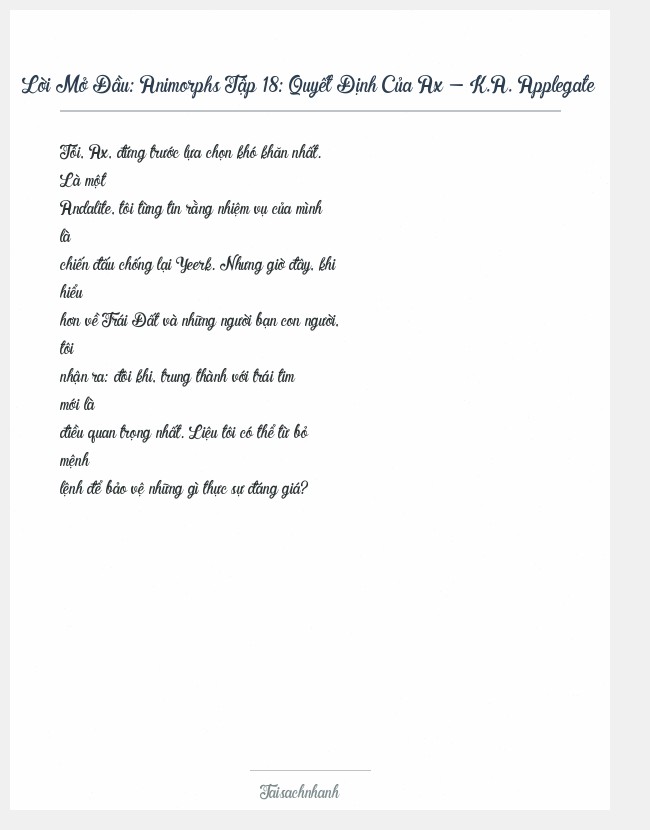 Trích đoạn Animorphs Tập 18: Quyết Định Của Ax - K.A. Applegate