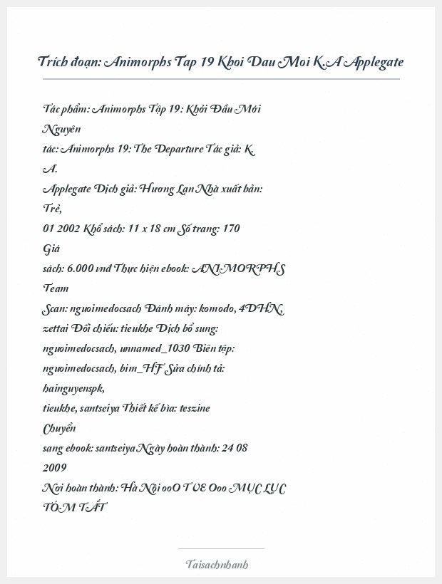 Trích đoạn Animorphs Tap 19 Khoi Dau Moi K.A Applegate