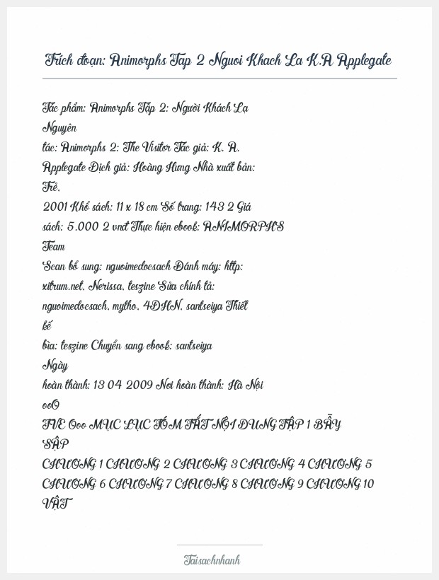 Trích đoạn Animorphs Tap 2 Nguoi Khach La K.A Applegate
