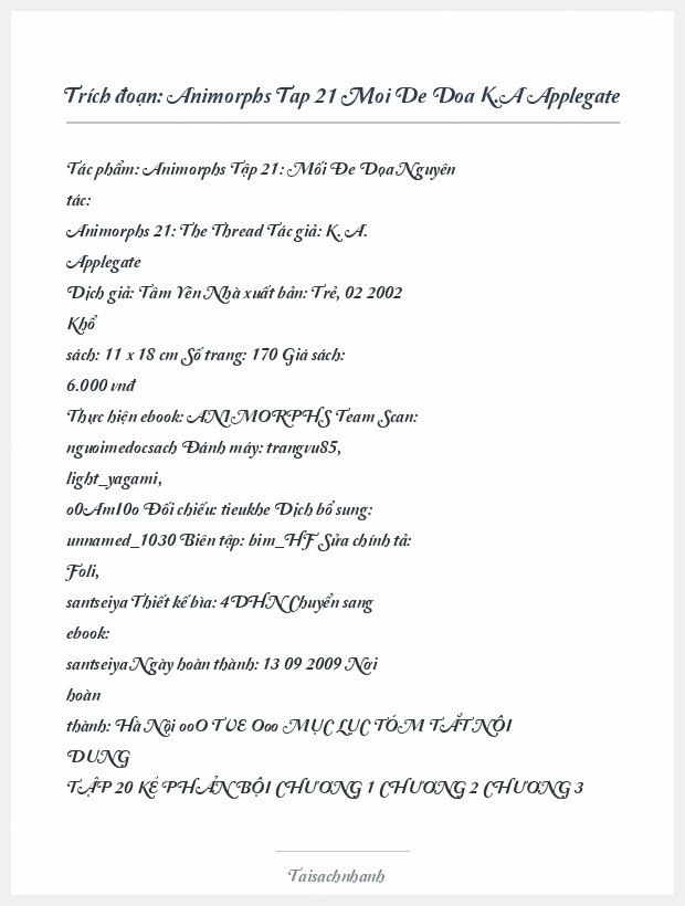 Trích đoạn Animorphs Tap 21 Moi De Doa K.A Applegate