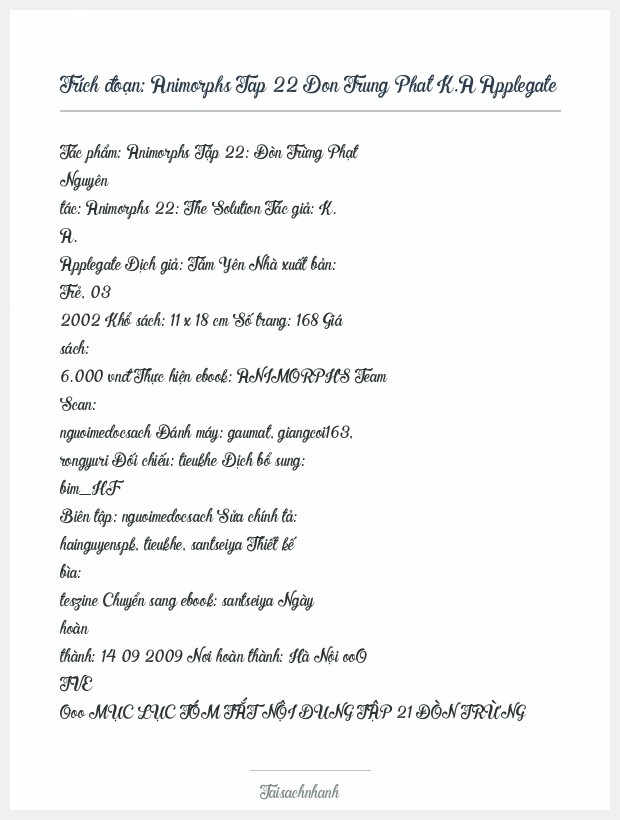 Trích đoạn Animorphs Tap 22 Don Trung Phat K.A Applegate