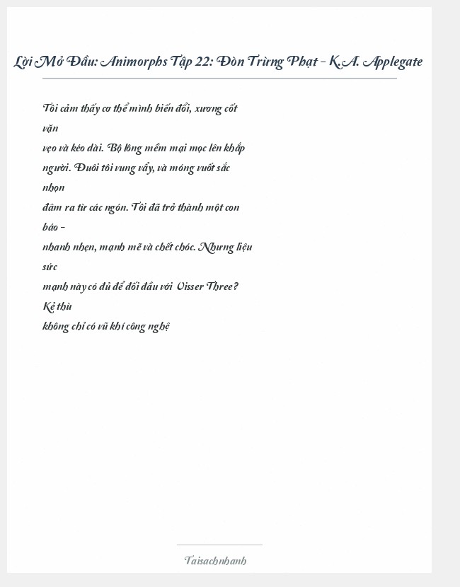 Trích đoạn Animorphs Tập 22: Đòn Trừng Phạt - K.A. Applegate
