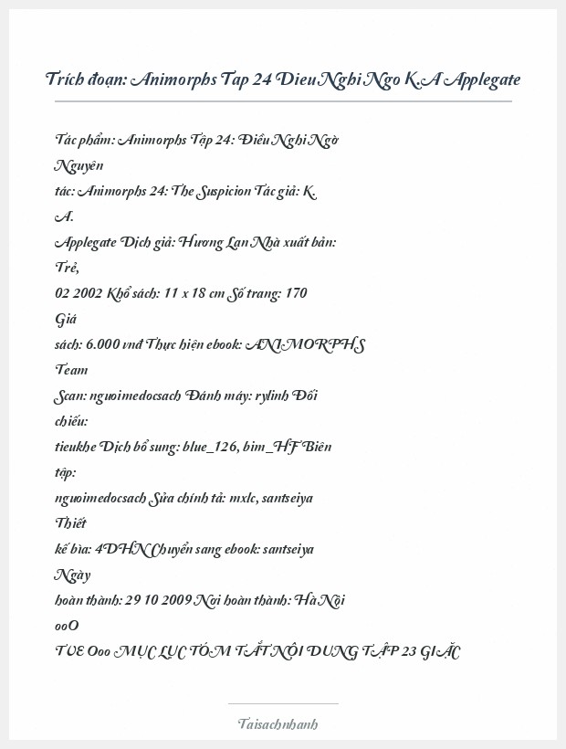 Trích đoạn Animorphs Tap 24 Dieu Nghi Ngo K.A Applegate