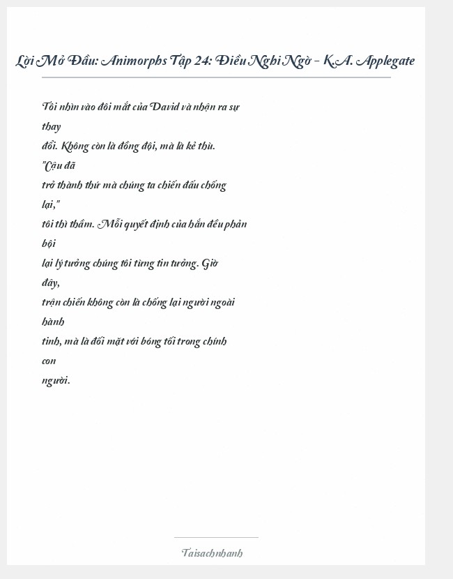 Trích đoạn Animorphs Tập 24: Điều Nghi Ngờ - K.A. Applegate