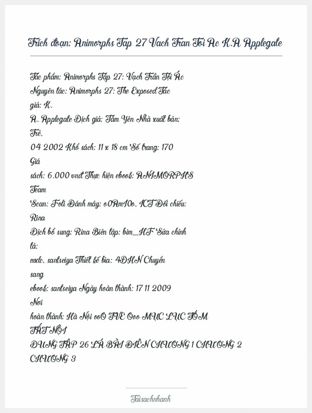Trích đoạn Animorphs Tap 27 Vach Tran Toi Ac K.A Applegate