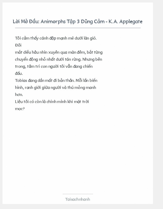 Trích đoạn Animorphs Tập 3 Dũng Cảm - K.A. Applegate