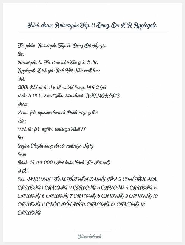 Trích đoạn Animorphs Tap 3 Dung Do K.A Applegate