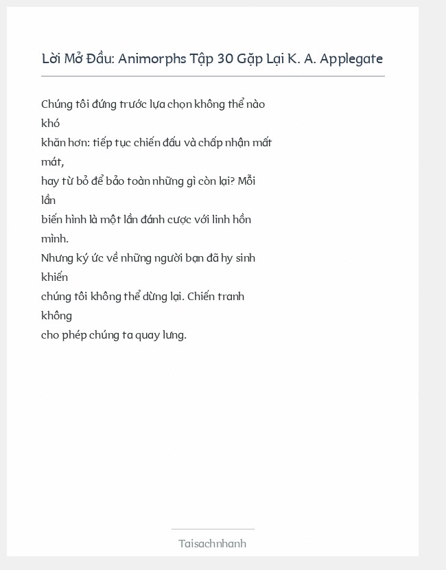Trích đoạn Animorphs Tập 30 Gặp Lại K. A. Applegate
