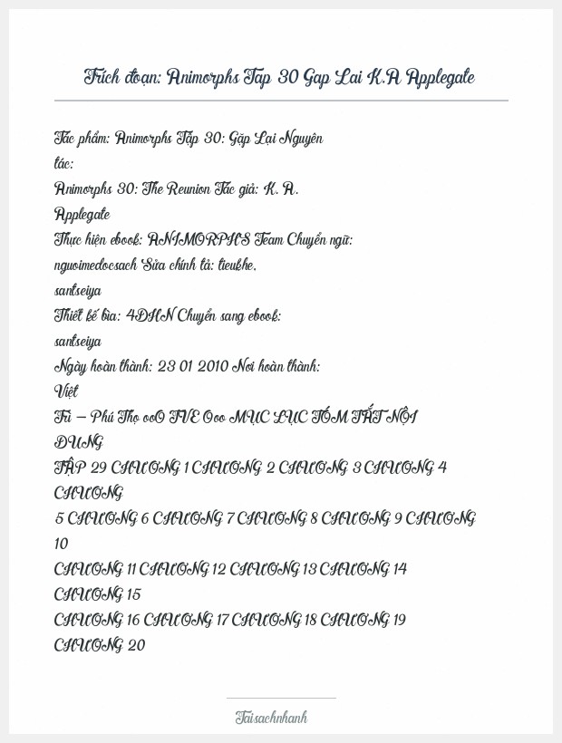 Trích đoạn Animorphs Tap 30 Gap Lai K.A Applegate