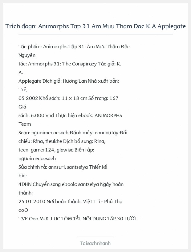 Trích đoạn Animorphs Tap 31 Am Muu Tham Doc K.A Applegate
