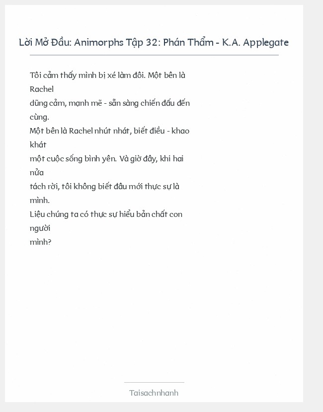 Trích đoạn Animorphs Tập 32: Phán Thẩm - K.A. Applegate
