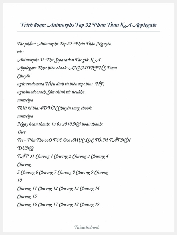 Trích đoạn Animorphs Tap 32 Phan Than K.A Applegate
