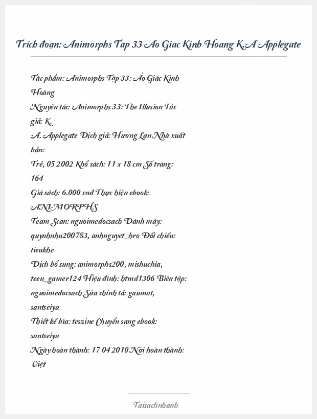 Trích đoạn Animorphs Tap 33 Ao Giac Kinh Hoang K.A Applegate