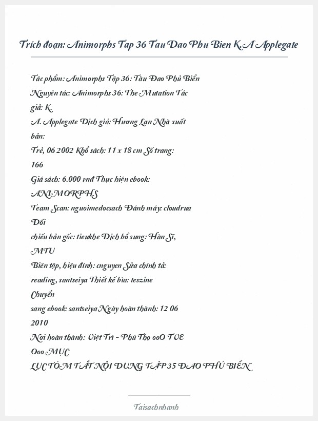 Trích đoạn Animorphs Tap 36 Tau Dao Phu Bien K.A Applegate