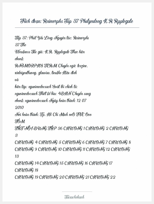 Trích đoạn Animorphs Tap 37 Phutyeulong K.A Applegate
