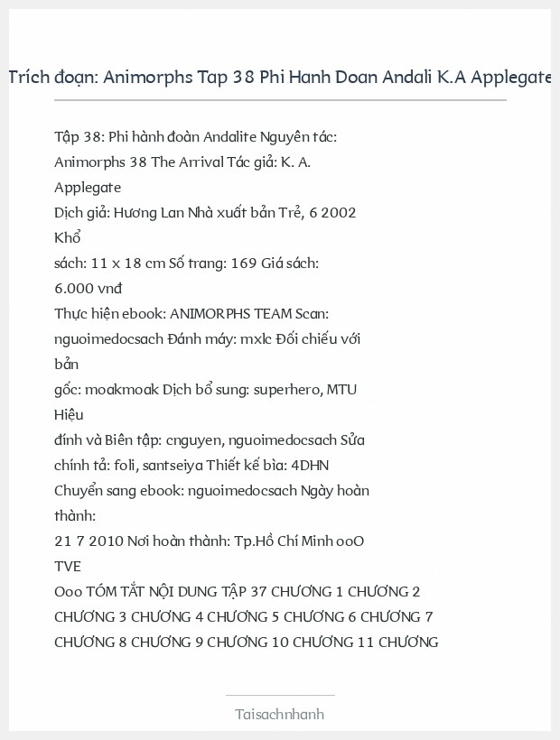 Trích đoạn Animorphs Tap 38 Phi Hanh Doan Andali K.A Applegate