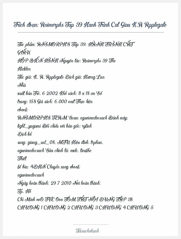 Trích đoạn Animorphs Tap 39 Hanh Trinh Cat Giau K.A Applegate