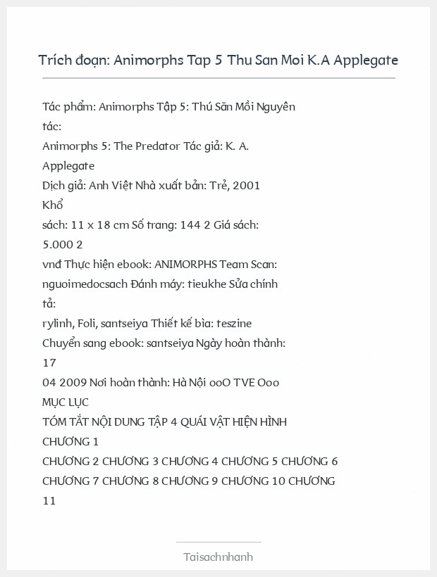 Trích đoạn Animorphs Tap 5 Thu San Moi K.A Applegate