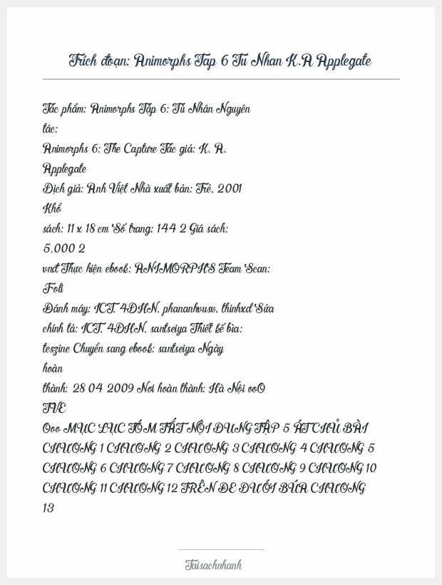 Trích đoạn Animorphs Tap 6 Tu Nhan K.A Applegate