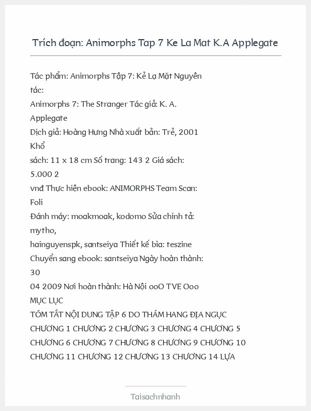 Trích đoạn Animorphs Tap 7 Ke La Mat K.A Applegate