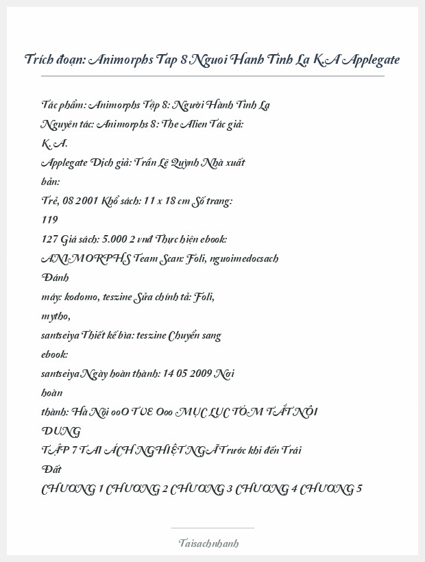 Trích đoạn Animorphs Tap 8 Nguoi Hanh Tinh La K.A Applegate