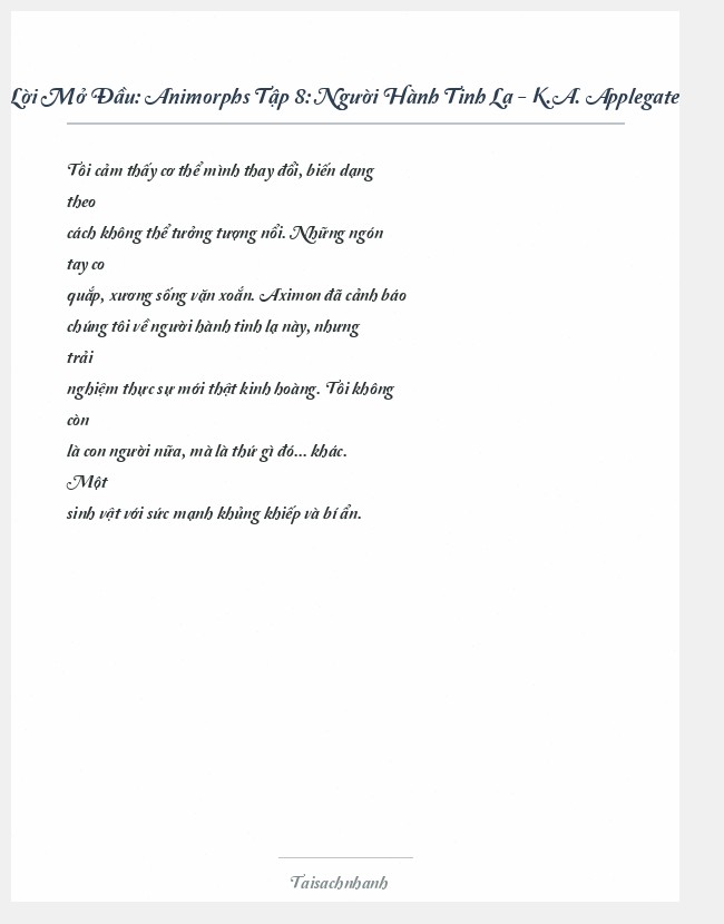 Trích đoạn Animorphs Tập 8: Người Hành Tinh Lạ - K.A. Applegate