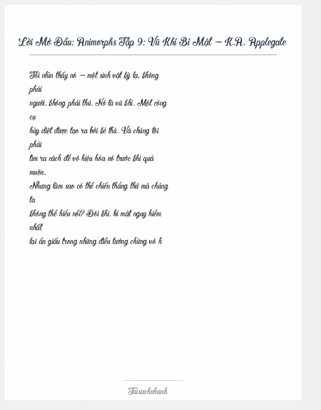 Trích đoạn Animorphs Tập 9: Vũ Khí Bí Mật - K.A. Applegate