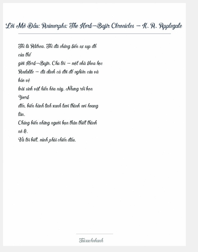 Trích đoạn Animorphs: The Hork-Bajir Chronicles - K. A. Applegate