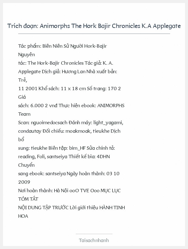 Trích đoạn Animorphs The Hork Bajir Chronicles K.A Applegate