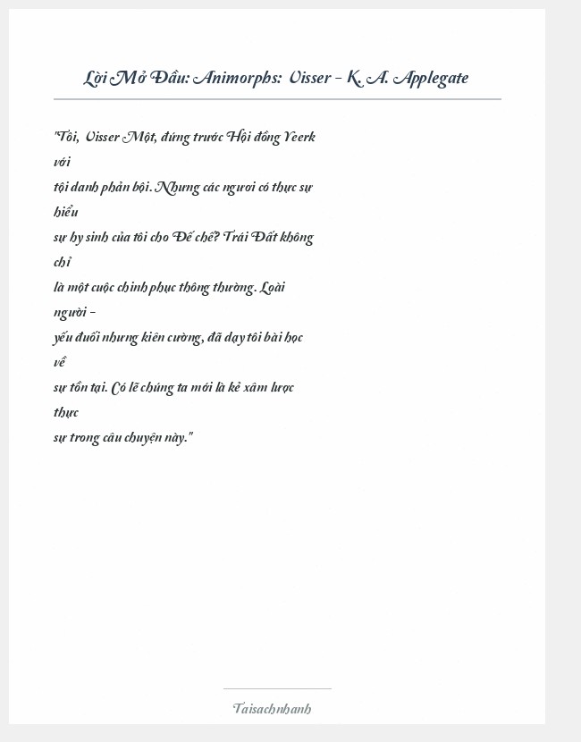 Trích đoạn Animorphs: Visser - K. A. Applegate