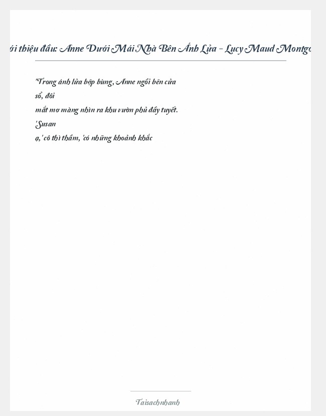 Trích đoạn Anne Dưới Mái Nhà Bên Ánh Lửa - Lucy Maud Montgomery