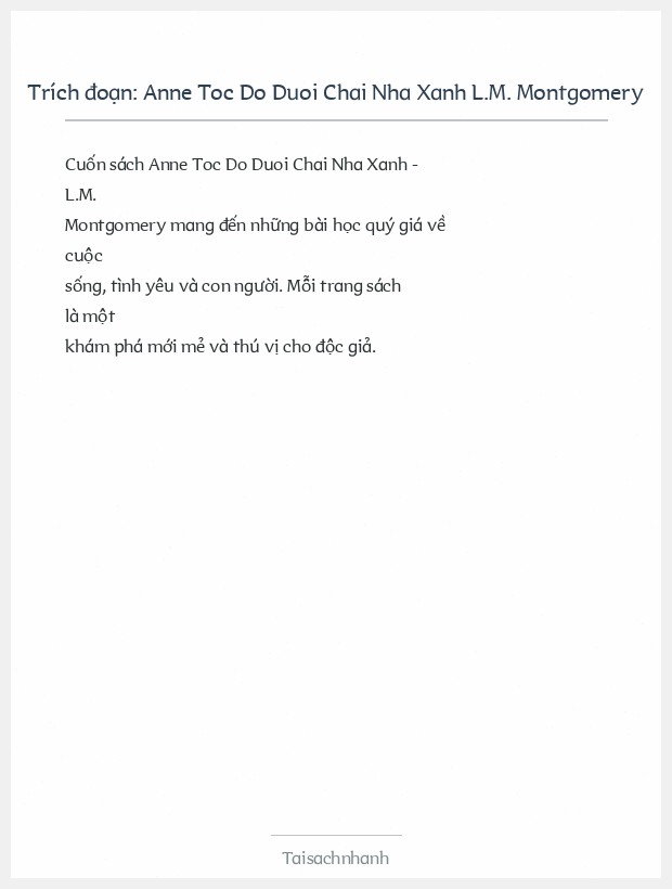 Trích đoạn Anne Toc Do Duoi Chai Nha Xanh L.M. Montgomery
