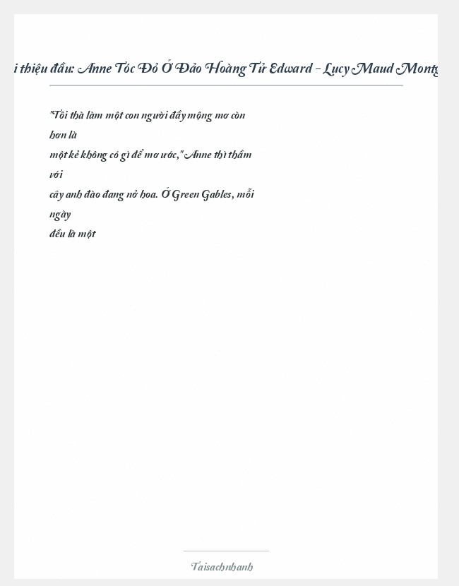 Trích đoạn Anne Tóc Đỏ Ở Đảo Hoàng Tử Edward - Lucy Maud Montgomery