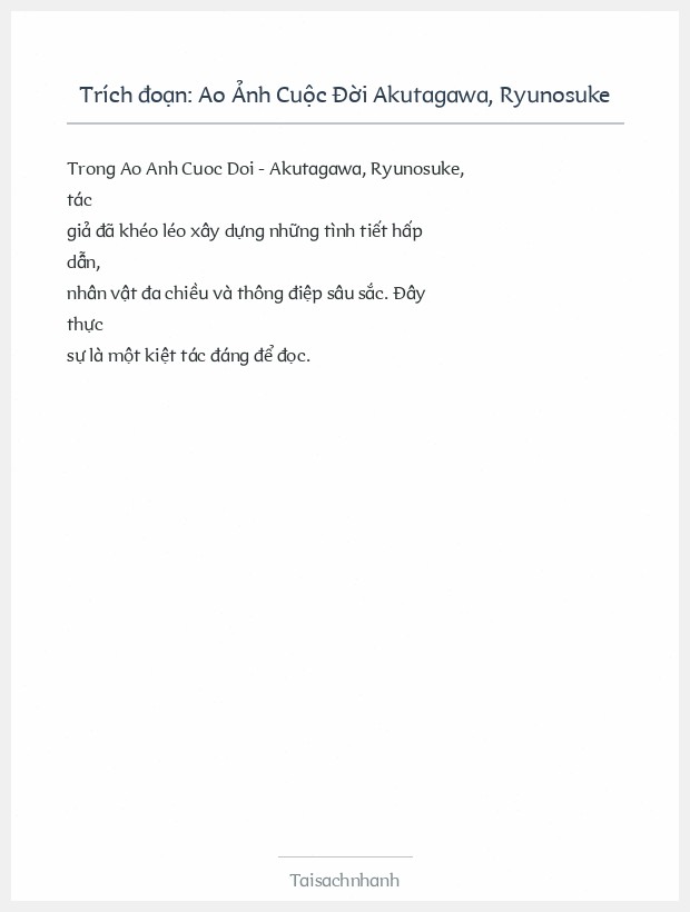 Trích đoạn Ao Ảnh Cuộc Đời Akutagawa, Ryunosuke