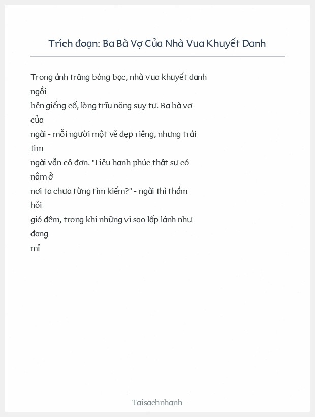 Trích đoạn Ba Bà Vợ Của Nhà Vua Khuyết Danh