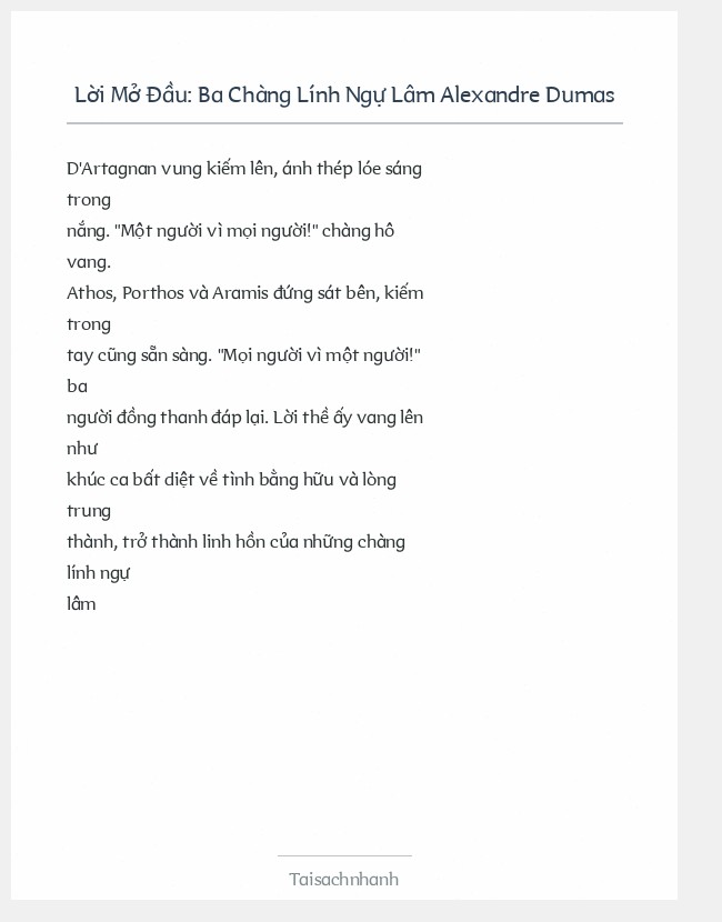Trích đoạn Ba Chàng Lính Ngự Lâm Alexandre Dumas