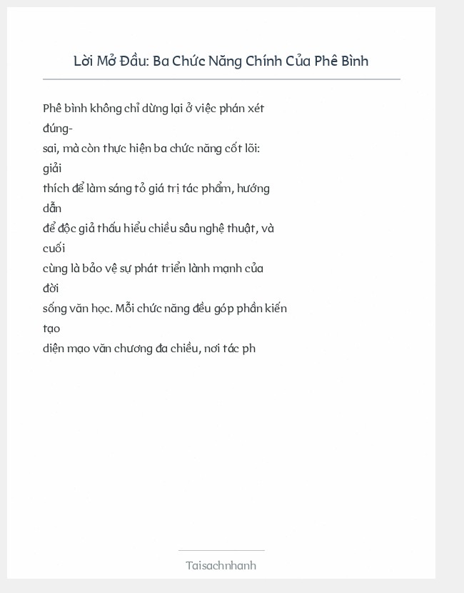 Trích đoạn Ba Chức Năng Chính Của Phê Bình