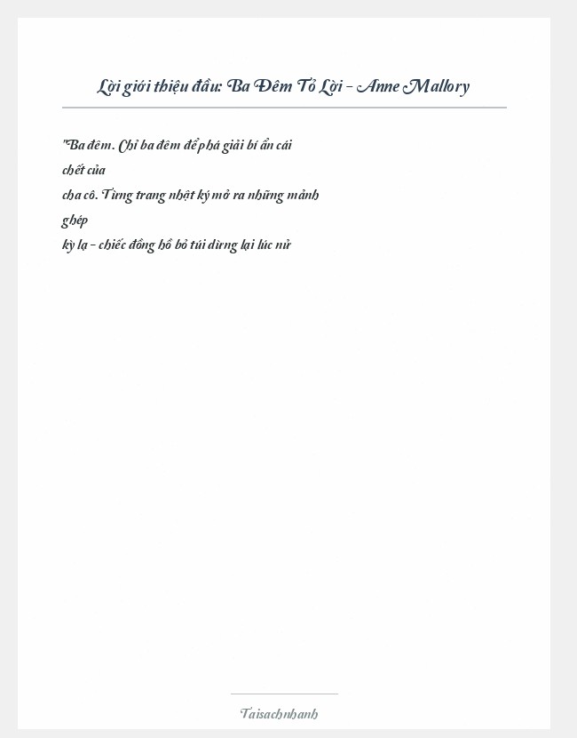 Trích đoạn Ba Đêm Tỏ Lời - Anne Mallory