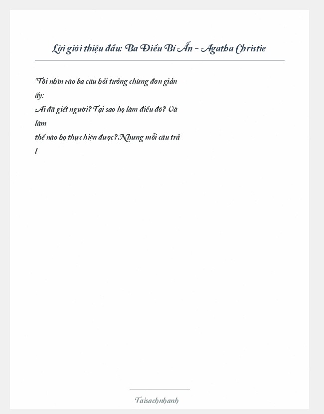 Trích đoạn Ba Điều Bí Ẩn - Agatha Christie