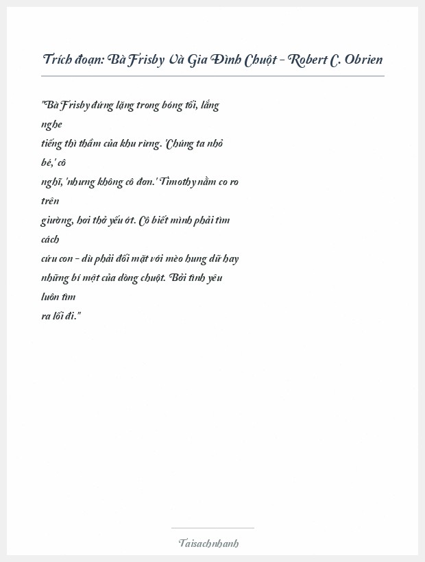 Trích đoạn Bà Frisby Và Gia Đình Chuột - Robert C. Obrien