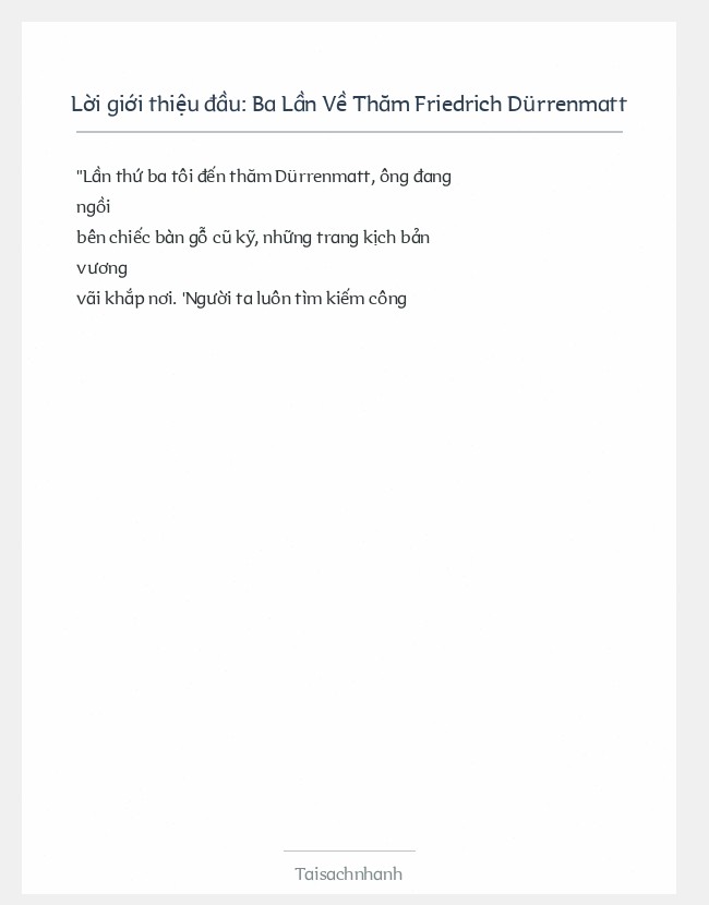 Trích đoạn Ba Lần Về Thăm Friedrich Dürrenmatt