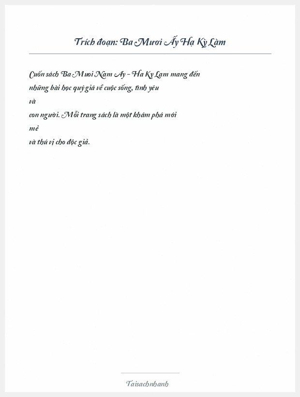 Trích đoạn Ba Mươi Ấy Hạ Kỳ Làm