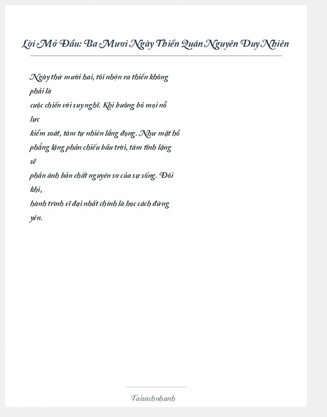 Trích đoạn Ba Mươi Ngày Thiền Quán Nguyên Duy Nhiên