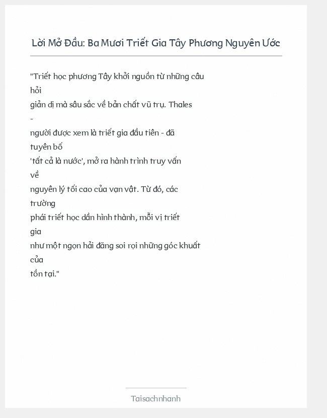 Trích đoạn Ba Mươi Triết Gia Tây Phương Nguyên Ước