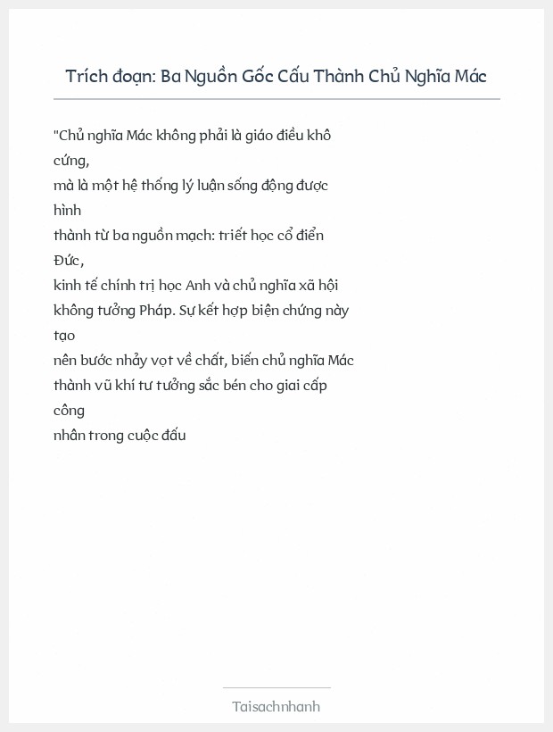 Trích đoạn Ba Nguồn Gốc Cấu Thành Chủ Nghĩa Mác